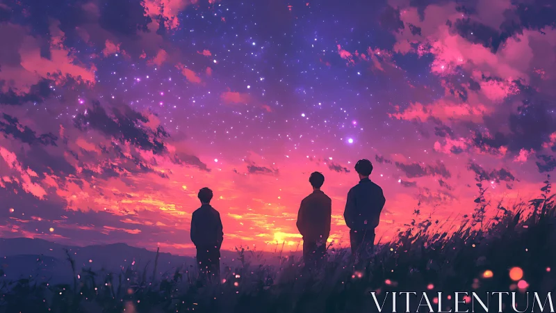 Stargazing friends trade secrets with a neon painted dusk