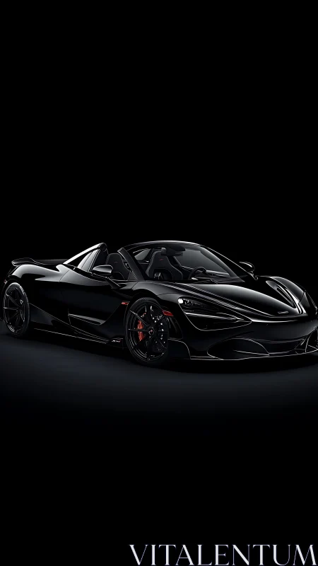 Sleek black supercar glowing softly against deep night.