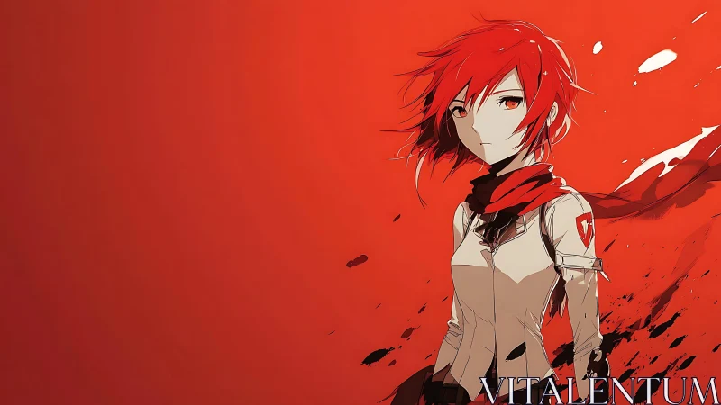 Red-haired anime hero wrapped in a bold crimson world.
