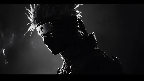 Shadow-sculpted ninja sentinel in silver-edged silence.