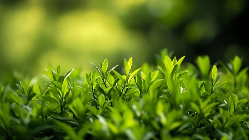 Fresh spring leaves basking in gentle golden morning light.
