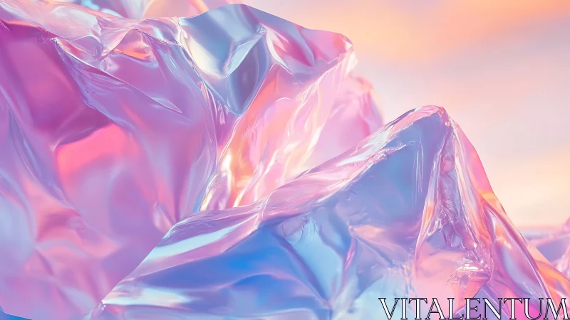 Iridescent 3D crystalline folds in pastel gradient environment.