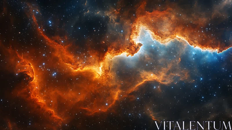 Stellar nebula region with ionized gas clouds and stars.