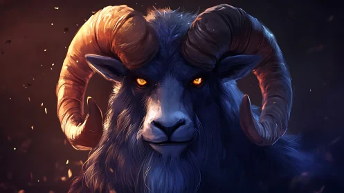 Mythic ram spirit stares ahead with burning golden eyes.