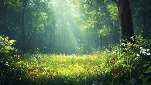 Luminous Forest Glade with Wildflower Meadow