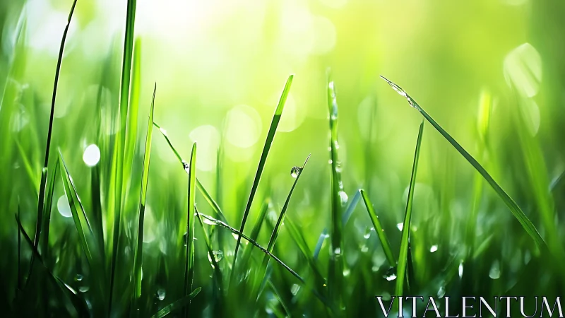 Morning light dances through fresh dewy blades of grass