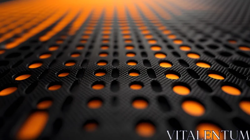 Abstract close-up of black perforated surface with glowing orange light.