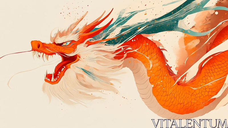 Fiery oriental dragon surges forward with flowing energy