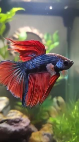 Photorealistic betta fish portrait with flowing fin dynamics.