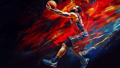 Flaming crossover launches a lone baller through painted space