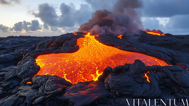 Active Lava Flow from Volcanic Eruption.