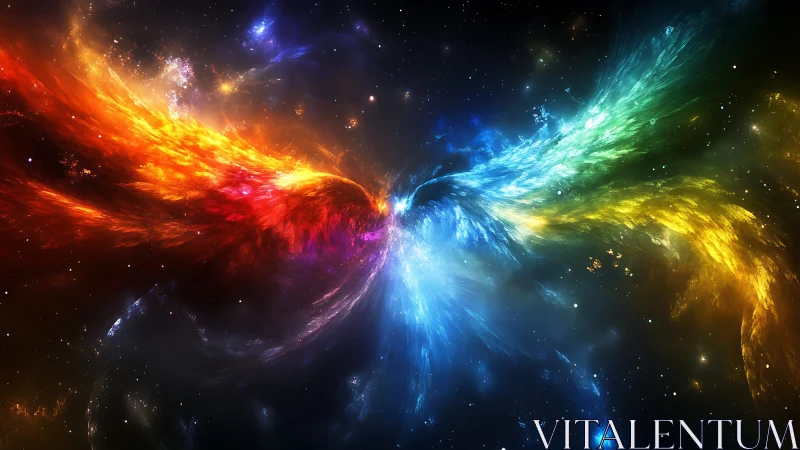 Cosmic phoenix wings unfurl in a vibrant interstellar clash