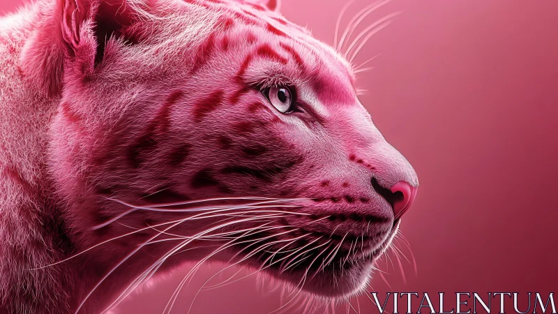 Radiant pink tiger gazing ahead with calm, steady strength.