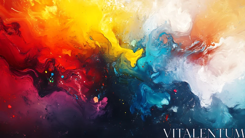 Vivid swirling abstract painting in bold blended colors.