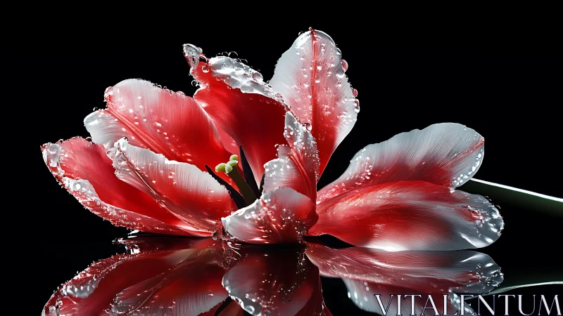 Frosted Red Tulip Petals with Crystalline Ice Accumulation.