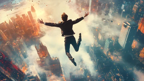 Cityfall dreamer dives through burning clouds of neon ruins