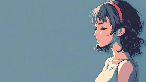 Flat-shaded anime profile portrait with muted pastel palette.