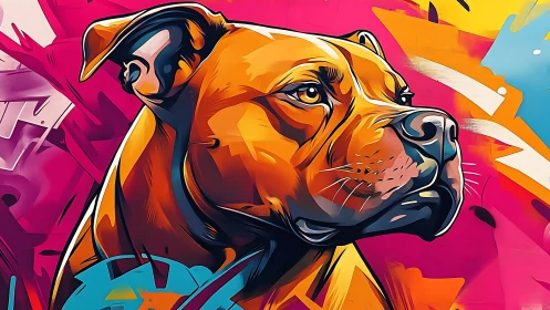 Vector canine portrait with neon graffiti abstract environment.
