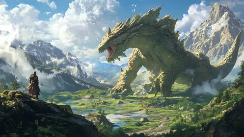 Legendary mountain dragon meets a lone wandering hero