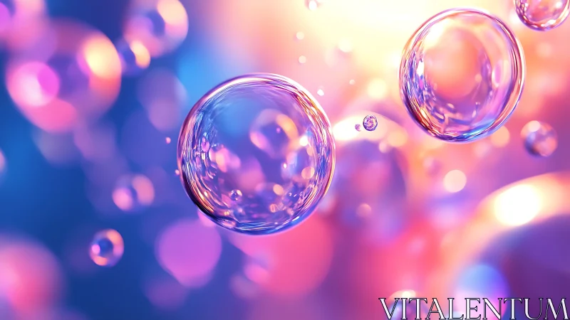 Shimmering soap bubbles drift through dreamy pastel light