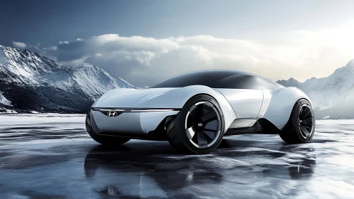 Glacier runway racer, a silver concept comet on ice roads.