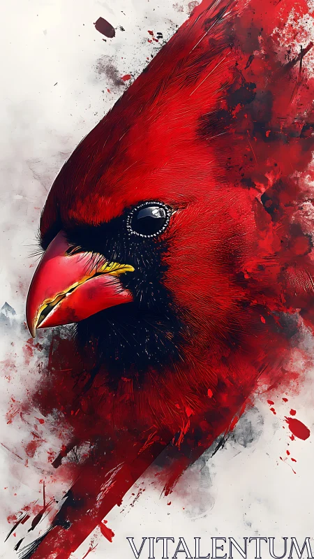 Cardinal head study with splatter-driven digital dynamics.