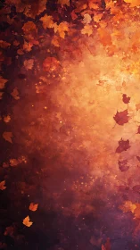 Autumn leaf cascade with glowing bokeh gradient background.