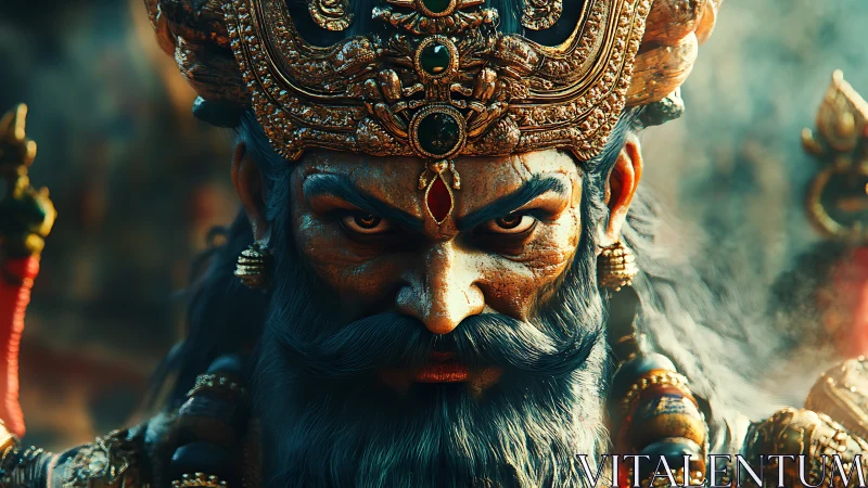 Hyperdetailed mythic warlord portrait with jeweled ceremonial crown