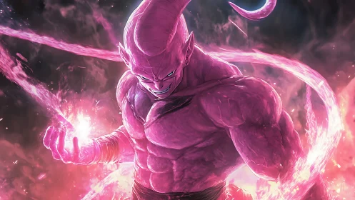Malevolent pink energy warrior rendered in dynamic digital painting