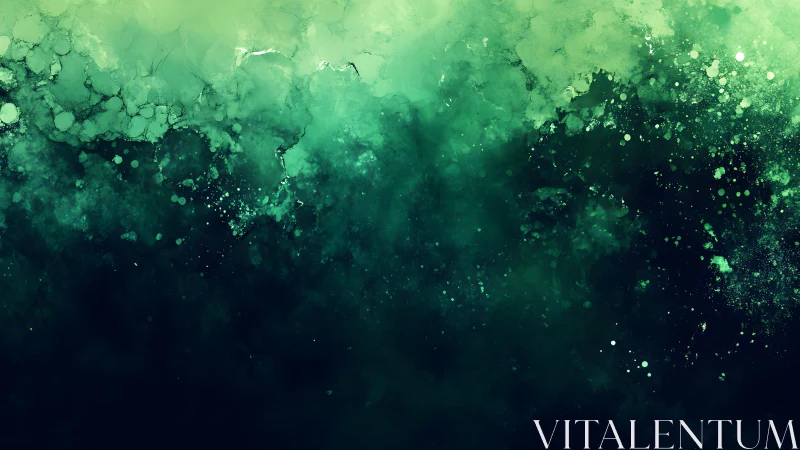 Abstract green watercolor texture with splatter effects in modern style.