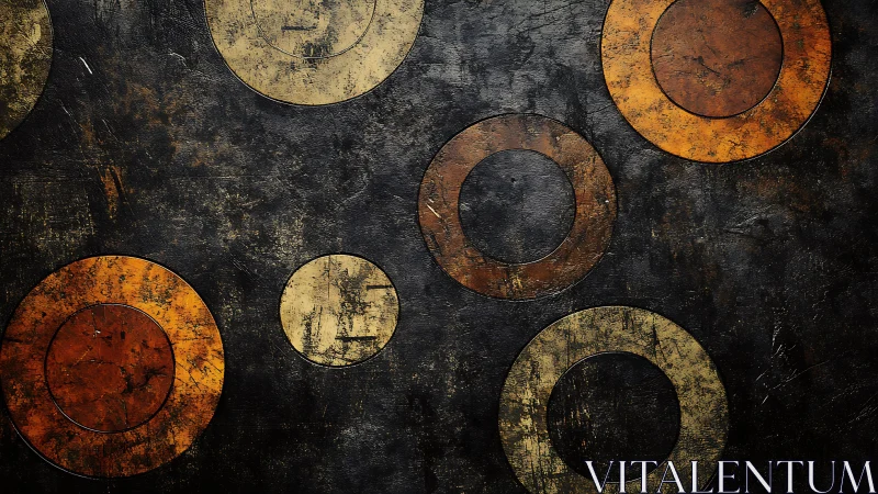 Grunge Abstract Circles on Distressed Dark Background Artwork.
