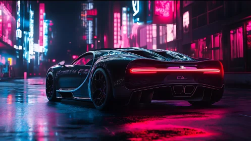 Neon night cruise with a sleek supercar glow downtown.