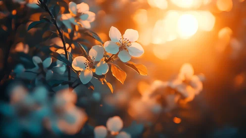 Backlit Cherry Blossoms with Golden Hour Bokeh and Atmospheric Depth