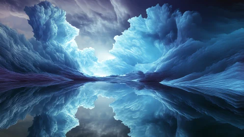 Glacial nebula vista mirrored across ethereal waterway.