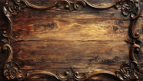 Baroque carved wood frame with empty rustic panel surface.