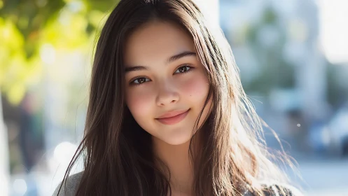 Young woman portrait in soft outdoor daylight setting.