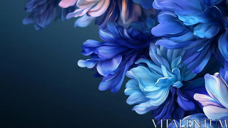 Blue and cyan fluid petals in layered arrangement with gradient background