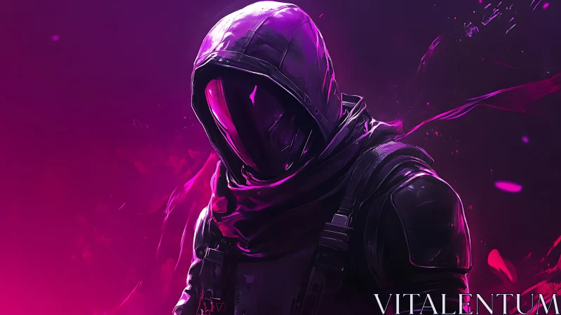 Midnight rider of neon shadows glides through magenta haze