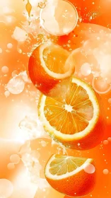 Juicy orange slices splashing in bright, sunny color.