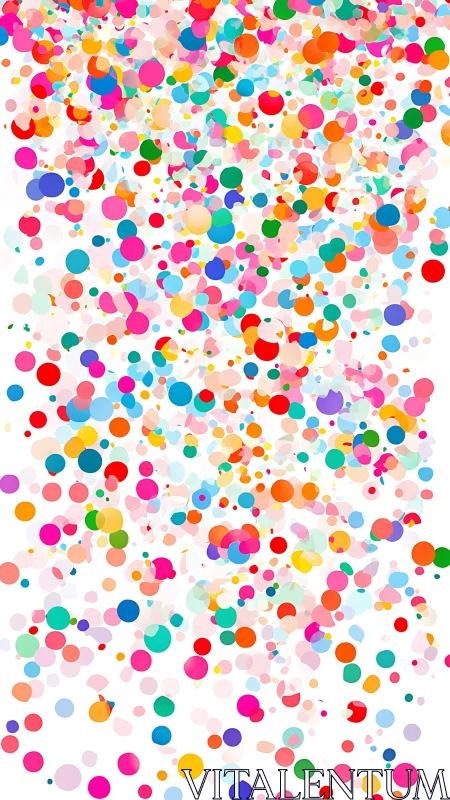 Colorful falling confetti dots on clean white background.
