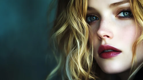 Close-up portrait with teal bokeh and cinematic lighting.