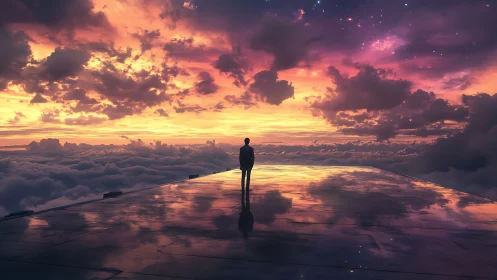 Quiet skyward wanderer on a glowing cloud horizon.