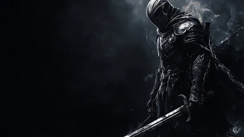 Armored dark knight rendered with high contrast specular highlights