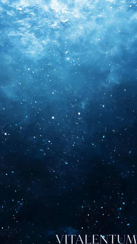 Deep blue underwater particles drift through fading light