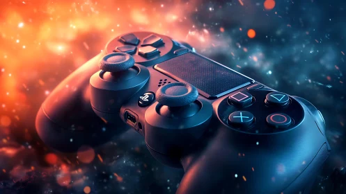 PlayStation-style game controller shown with vivid lighting
