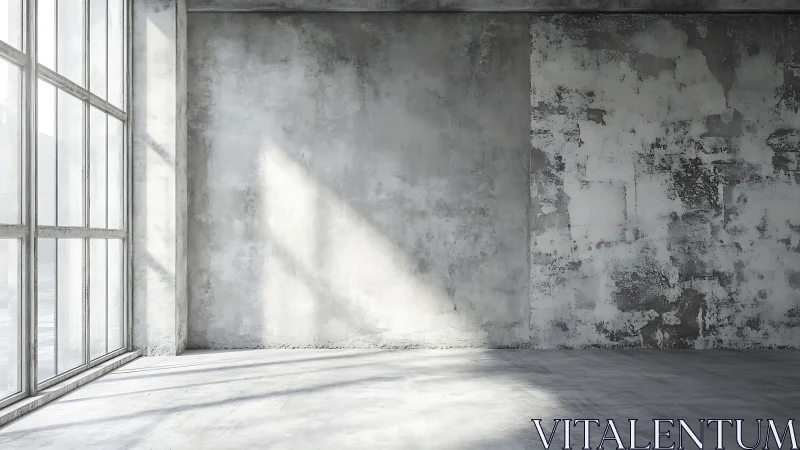 Abandoned Industrial Interior with Deteriorating Concrete Walls.