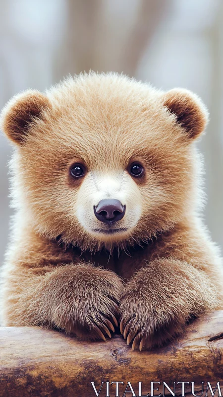 Gentle baby bear gazes forward with soft curious warmth