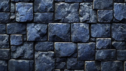 Dark blue rough stone brick wall texture in realistic style.
