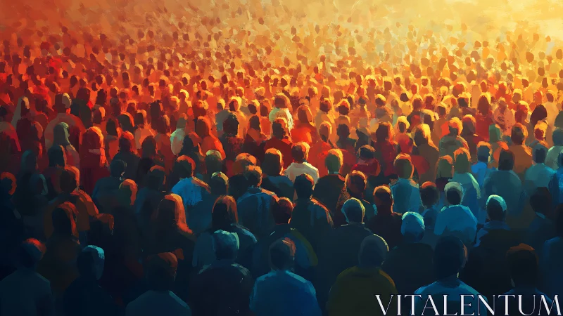 Warm crowd gathered under glowing sunset light together.