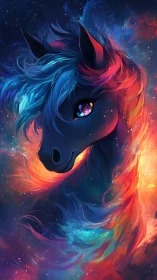 Starlit nebula steed crowned in swirling cosmic firelight.